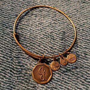 Alex and Ani Gold Tone "J" Initial Bangle Bracelet‎